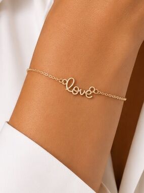 NEW - Arm Candy - Trendy Dainty Gold “Love” Script Bracelet Minimalist Chain